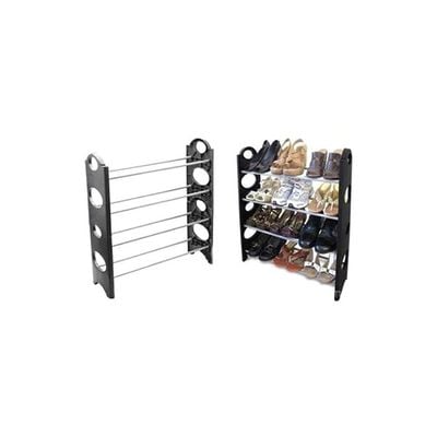 4 Layer Stackable Shoe Rack Black/Silver