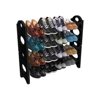 4 Layer Stackable Shoe Rack Black/Silver