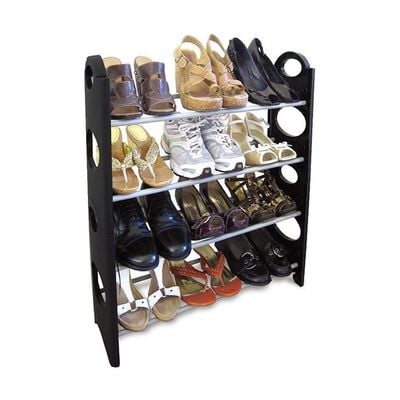 4 Layer Stackable Shoe Rack Black/Silver