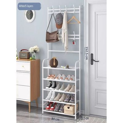 5-Tier Stainless Steel Coat And Shoes Rack For Home White 80x25.5x152.5cm