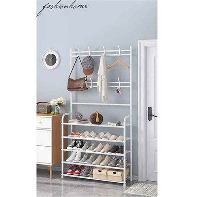 5-Tier Stainless Steel Coat And Shoes Rack For Home White 80x25.5x152.5cm