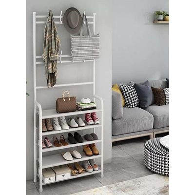 5-Tier Stainless Steel Coat And Shoes Rack For Home White 80x25.5x152.5cm