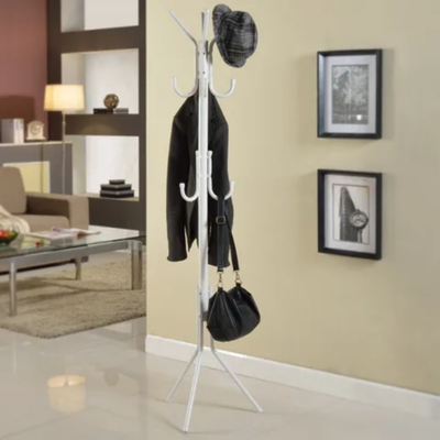 12 Hook Coat Rack Stand White