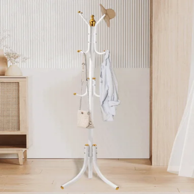 Free-Standing Metal Coat Rack White/Gold 72x20x8.5cm