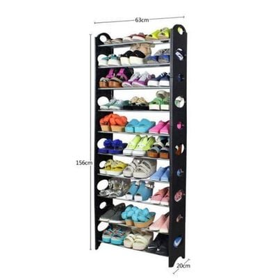 10-Layer Heart Shape Metal Shoe Rack Silver/Black 156 x 63 x 20cm