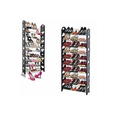 10-Layer Heart Shape Metal Shoe Rack Silver/Black 156 x 63 x 20cm