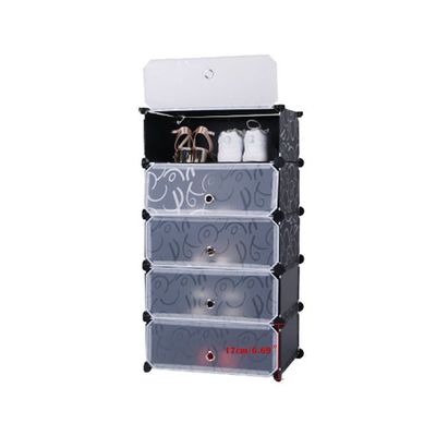 5-Cube Shoe Cabinet With Doors Black/Clear