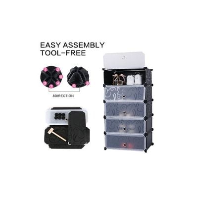 5-Cube Shoe Cabinet With Doors Black/Clear