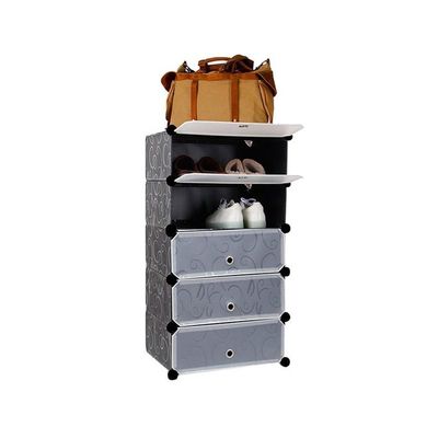 5-Cube Shoe Cabinet With Doors Black/Clear