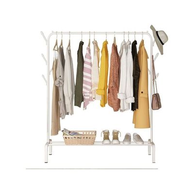 Top Rod And Lower Storage Shelf Coat Rack With 1-Tier Shelves White