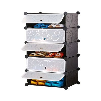 5 Cube Modular Shoe Cabinet Black/White 49x37x93cm