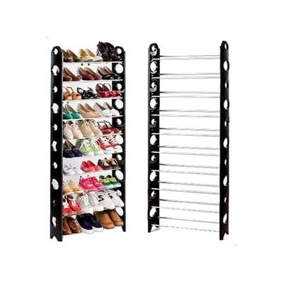 10 Layer Stackable Shoe Rack - Holds 30 Pairs Shoes Black 158X26X64cm