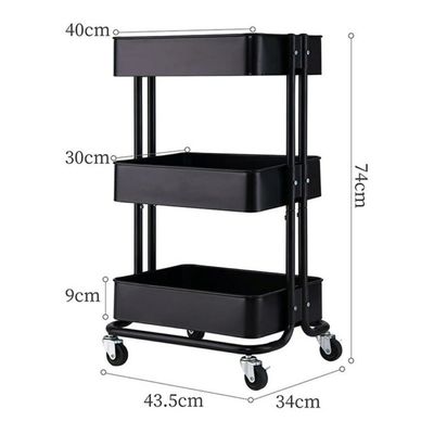 3-Tier Rolling Storage Utility Cart Black