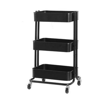 3 Tier Rolling Storage Metal Utility Cart on Wheels Black