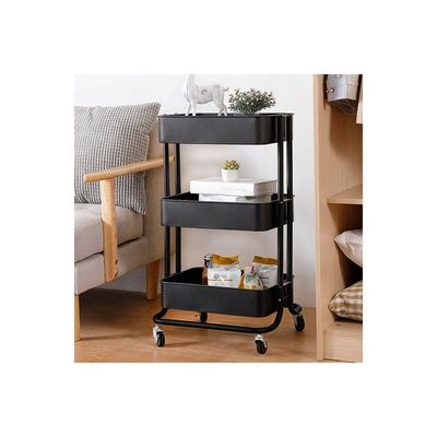 3 Tier Rolling Storage Metal Utility Cart on Wheels Black