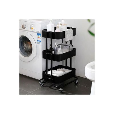 3 Tier Rolling Storage Metal Utility Cart on Wheels Black