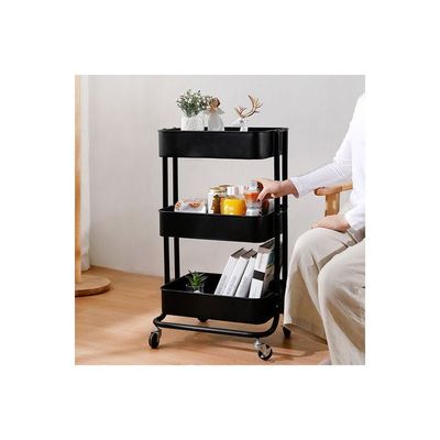 3 Tier Rolling Storage Metal Utility Cart on Wheels Black