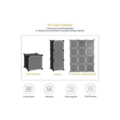 12-Cells Modular Floral Pattern Detachable Storage Cabinet Black/Clear 37x15x47cm