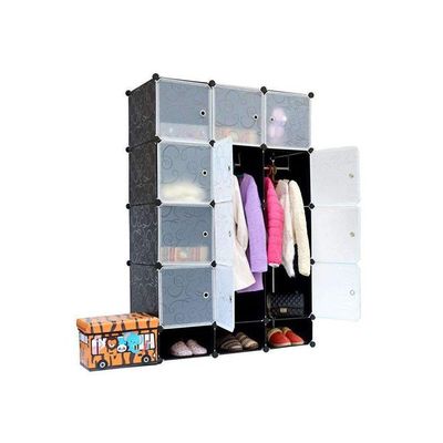 12-Cells Modular Floral Pattern Detachable Storage Cabinet Black/Clear 37x15x47cm