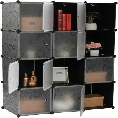 12 Cubes Modular Storage Wardrobe Black