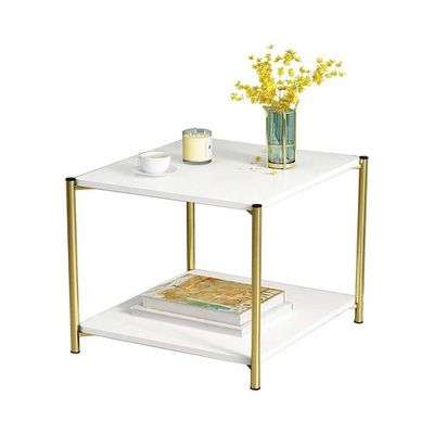 Modern Sofa Side Coffee Table White/Gold 40x40x43cm