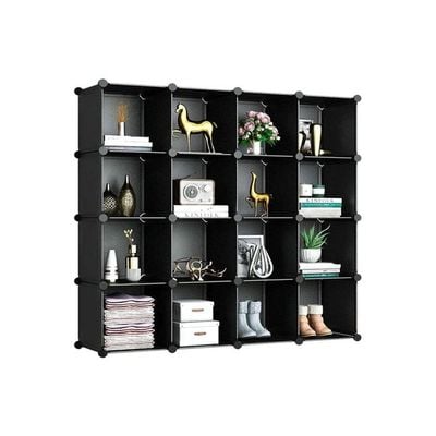 16 Cube Foldable Storage Cabinet Black 147x37x147cm