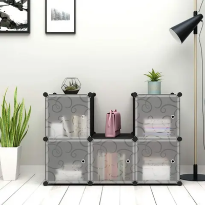6-Modular Detachable Storage Cabinet Black/White 111x37x111cm