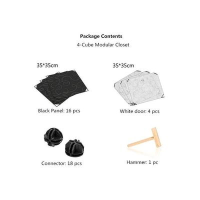 4-Modular Detachable Storage Cabinet Black/White 75x37x75cm