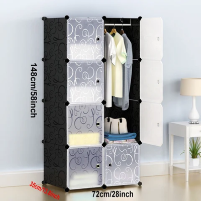 8-Modular Detachable Storage Cabinet Black/White 75x37x147cm