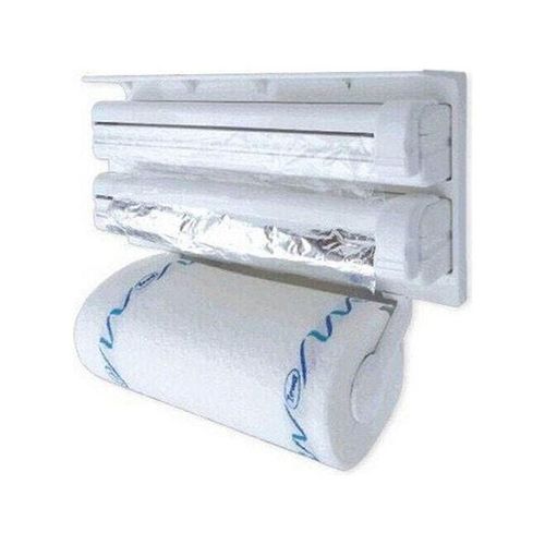Triple Paper Dispenser With Cutter For Cling Film Wrap Aluminium Foil And Kitchen Roll White