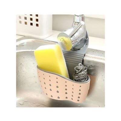 Kitchen Sink Drain Basket And Holder Pink/Grey 15x21x5cm