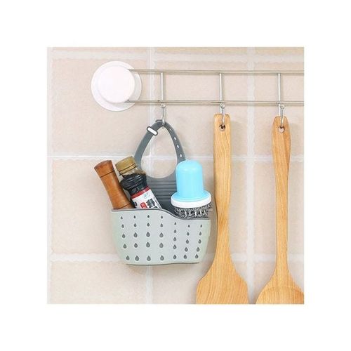 Adjustable Kitchen Hanging Drain Basket Sink Shelf Soap Sponge Bathroom Rack Grey 13*5*21cm