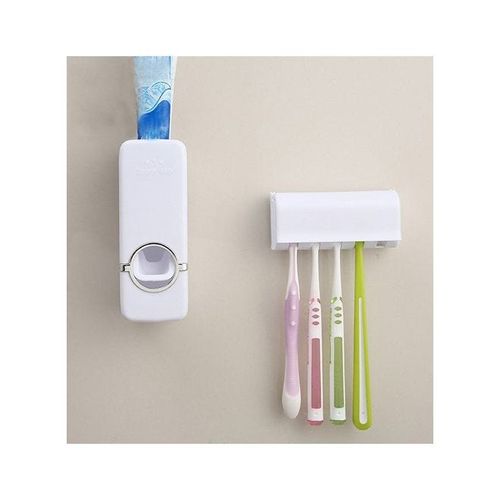Automatic Toothpaste Dispenser With Holder Set White 15.7x7.5x11centimeter