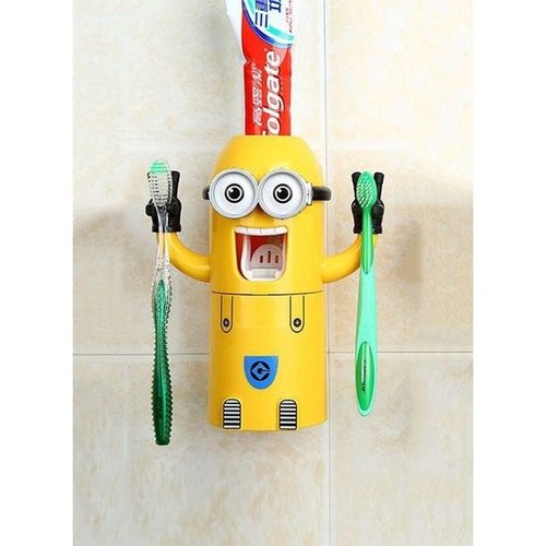 Minions Design Toothbrush Holder With Automatic Toothpaste Dispenser And Brush Cup Yellow 19x8x6.2centimeter