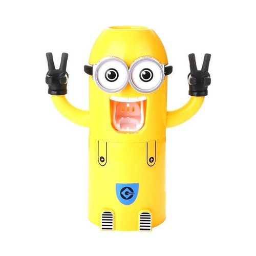 Minions Design Toothbrush Holder With Automatic Toothpaste Dispenser And Brush Cup Yellow 19x8x6.2centimeter