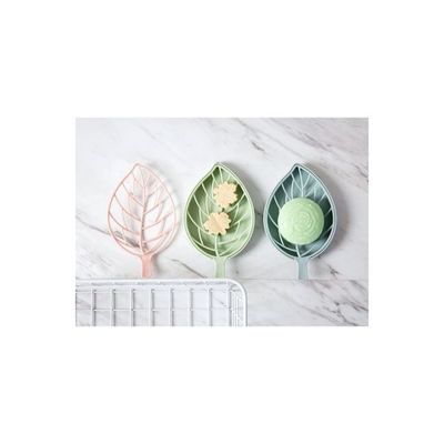 3-Piece Double Layer Leaf Shape Soap Dish Multicolour 10.5x17centimeter