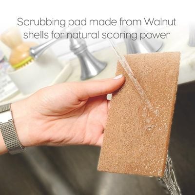 Full Walnut Shell Non-Scratch Scouring Pads, Set Of 3 - Brown