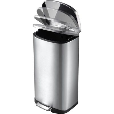 Eko Della Stainless Steel Rectangular Step Waste Bin With Soft Close Lid (20 L) - Silver