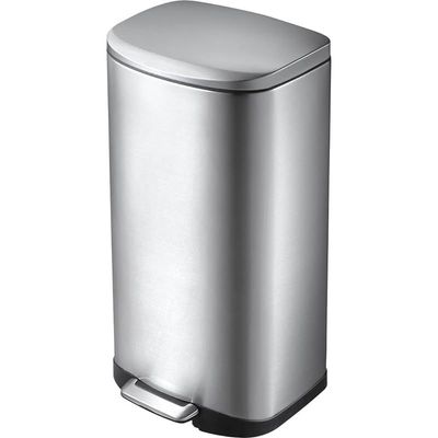 Eko Della Stainless Steel Rectangular Step Waste Bin With Soft Close Lid (20 L) - Silver