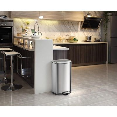 Eko Della Stainless Steel Rectangular Step Waste Bin With Soft Close Lid (20 L) - Silver