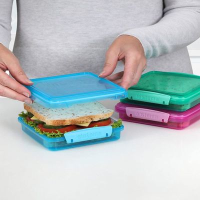 Sistema Lunch Boxes Coloured  3 Pack : Perfect for Sandwiches & On the Go Meals  450ml  BPA Free & Leakproof