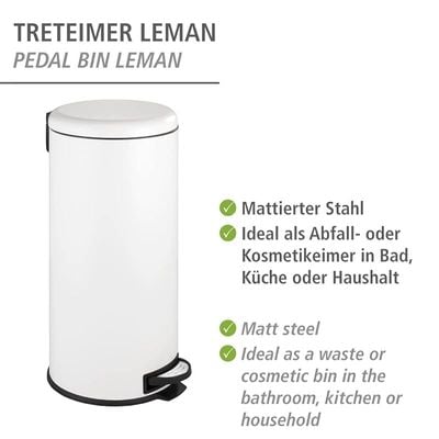 Wenko Pedal Bin Leman White Easy-Close 30 Liter