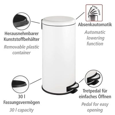 Wenko Pedal Bin Leman White Easy-Close 30 Liter