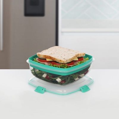 Sistema Salad plus Sandwich 1.63L ,Stackable & portable salad storage box, divided trays with easy locking clips. Its Microwave, Dishwasher Safe & BPA Free. Green Clip