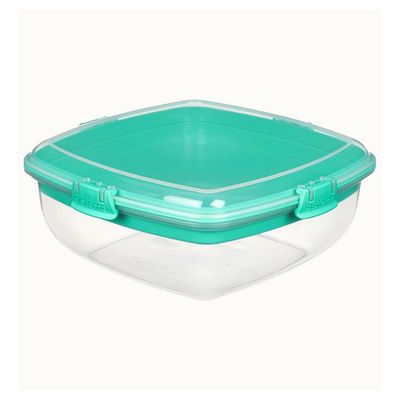 Sistema Salad plus Sandwich 1.63L ,Stackable & portable salad storage box, divided trays with easy locking clips. Its Microwave, Dishwasher Safe & BPA Free. Green Clip