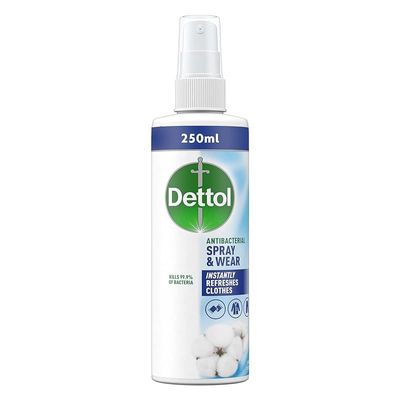 Dettol Spray And Wear Fabric Clothes Freshener Spray, Fresh Cotton Scent (250 Ml)