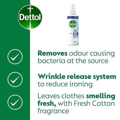 Dettol Spray And Wear Fabric Clothes Freshener Spray, Fresh Cotton Scent (250 Ml)