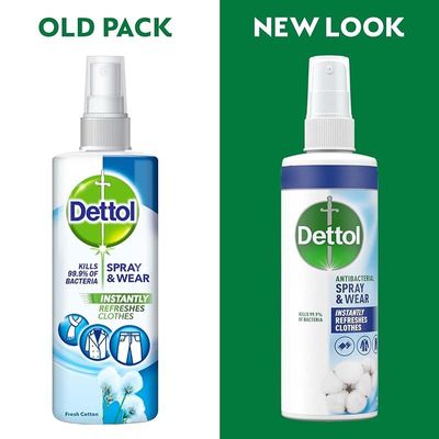 Dettol Spray And Wear Fabric Clothes Freshener Spray, Fresh Cotton Scent (250 Ml)