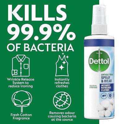 Dettol Spray And Wear Fabric Clothes Freshener Spray, Fresh Cotton Scent (250 Ml)