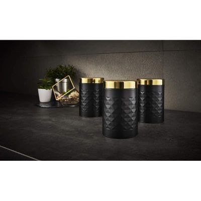 Swan Gatsby Set Of 3 Kitchen Canisters, Tea Coffee Sugar - Black